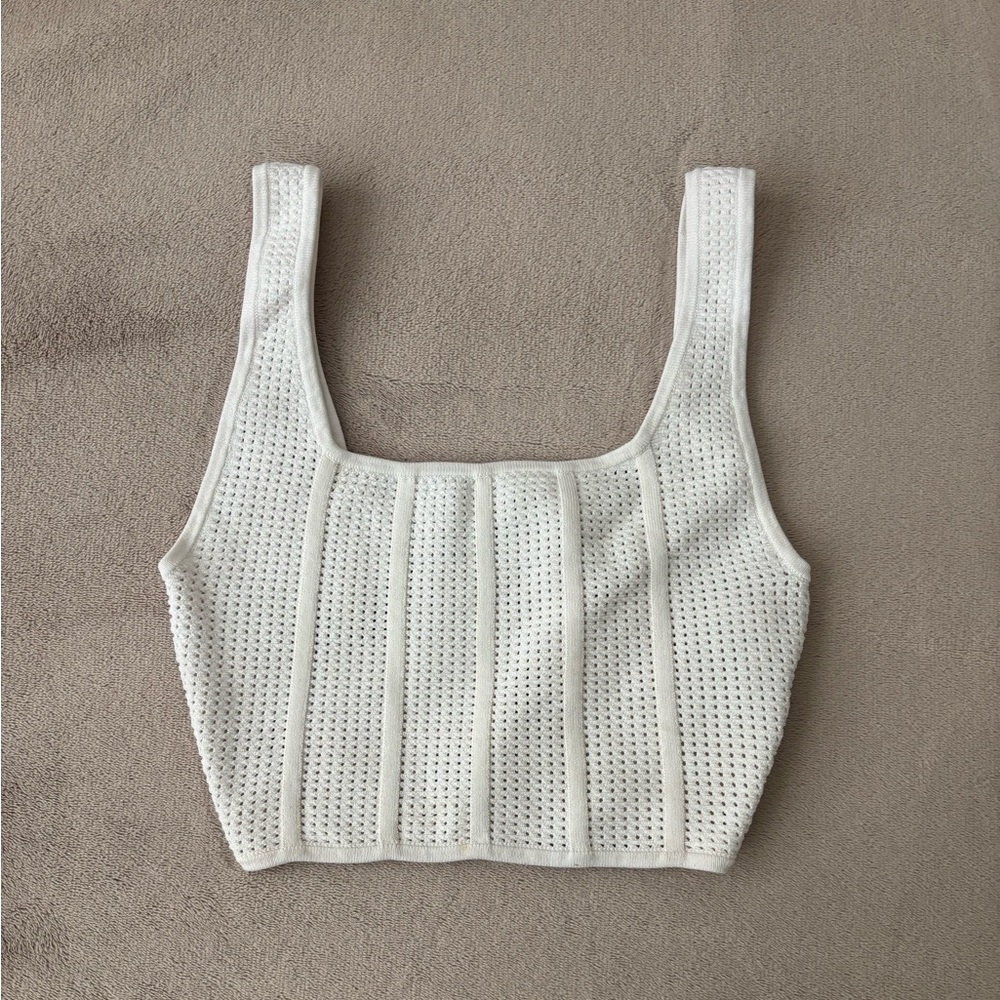 Babaton White Crochet Crop Top